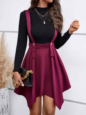 TastyHottie - Zip Back Buttoned Overall Skirt Dress