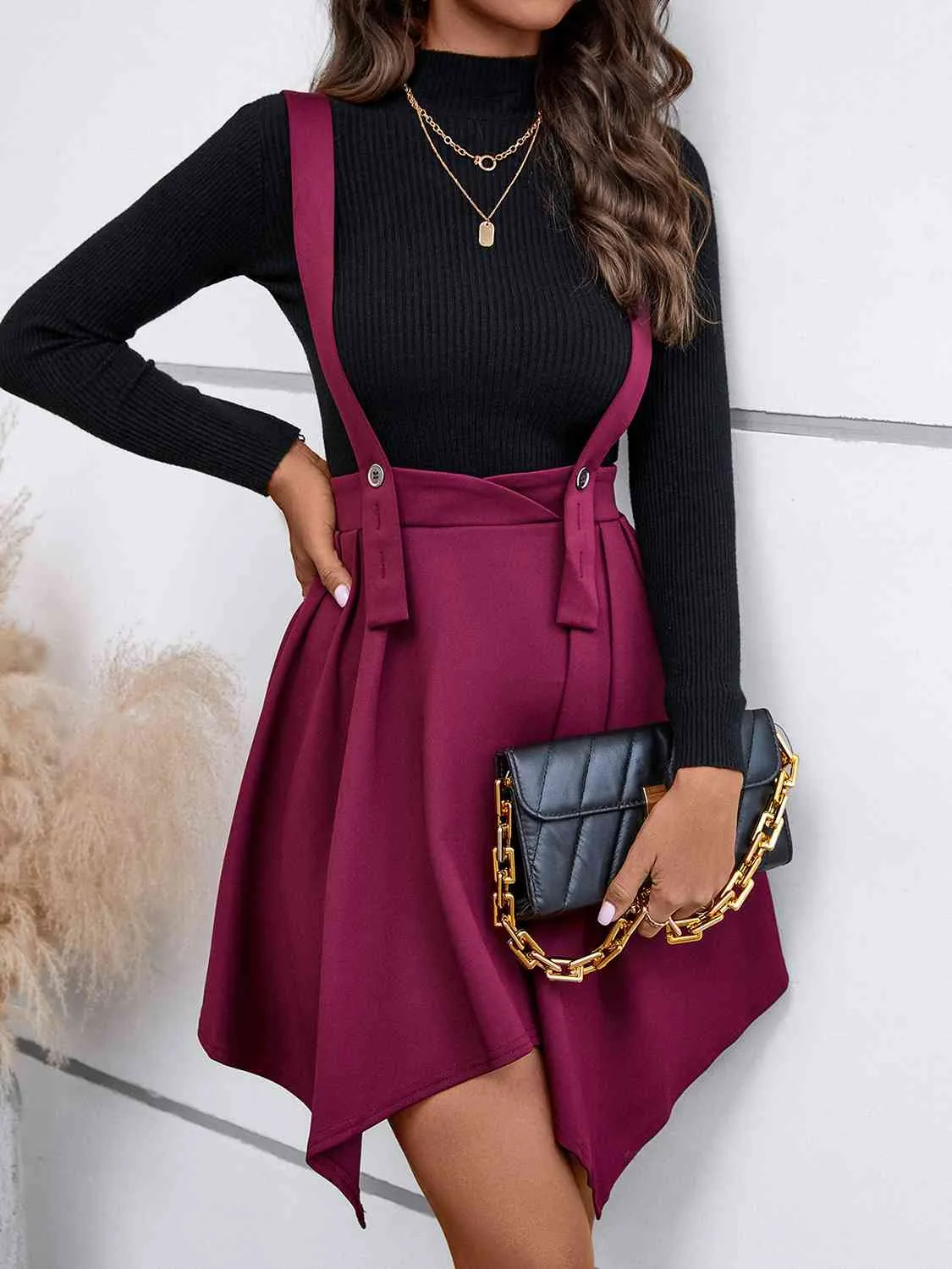 TastyHottie - Zip Back Buttoned Overall Skirt Dress