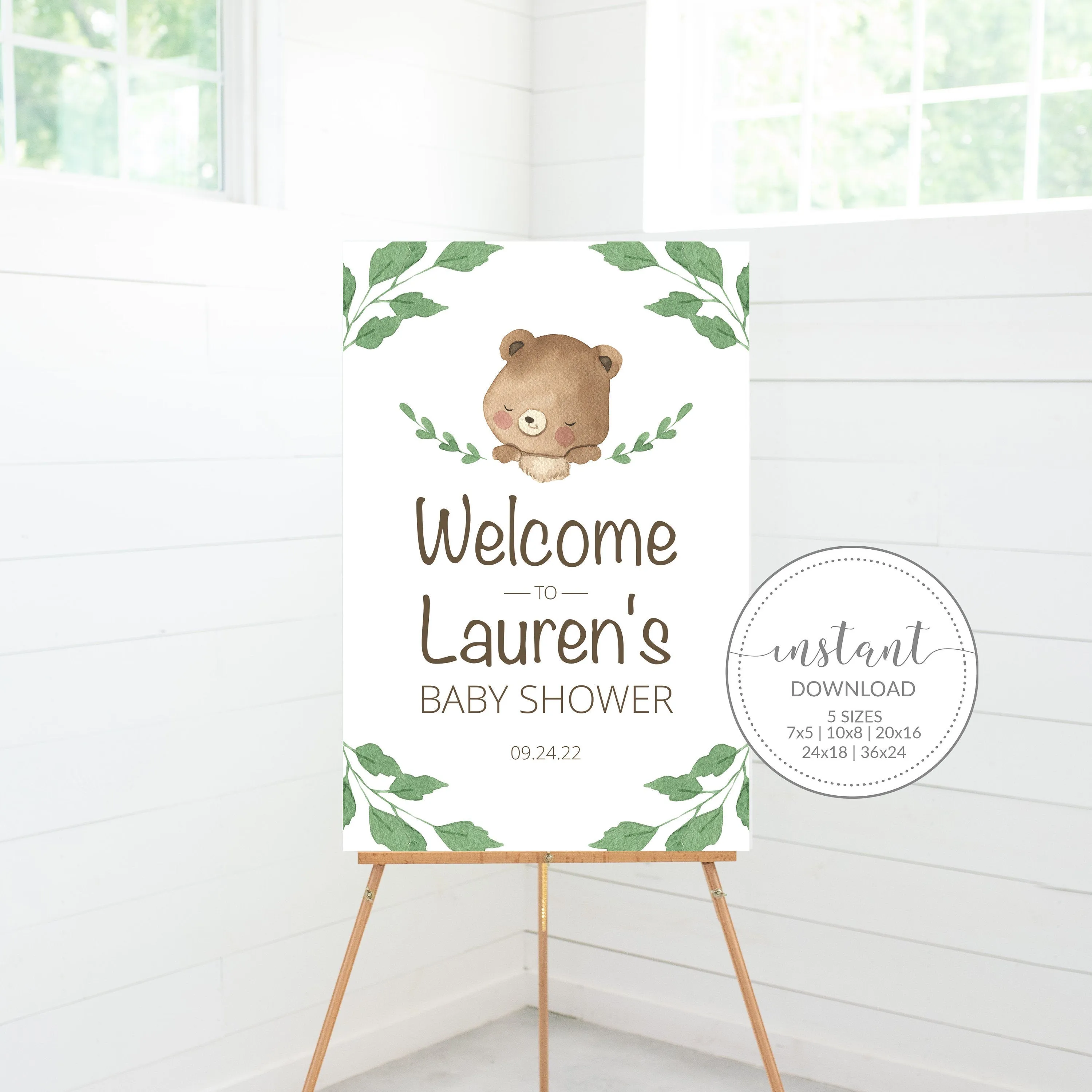 Teddy Bear Baby Shower Welcome Sign Template, Printable Large Teddy Welcome Sign, Editable INSTANT DOWNLOAD - TB100