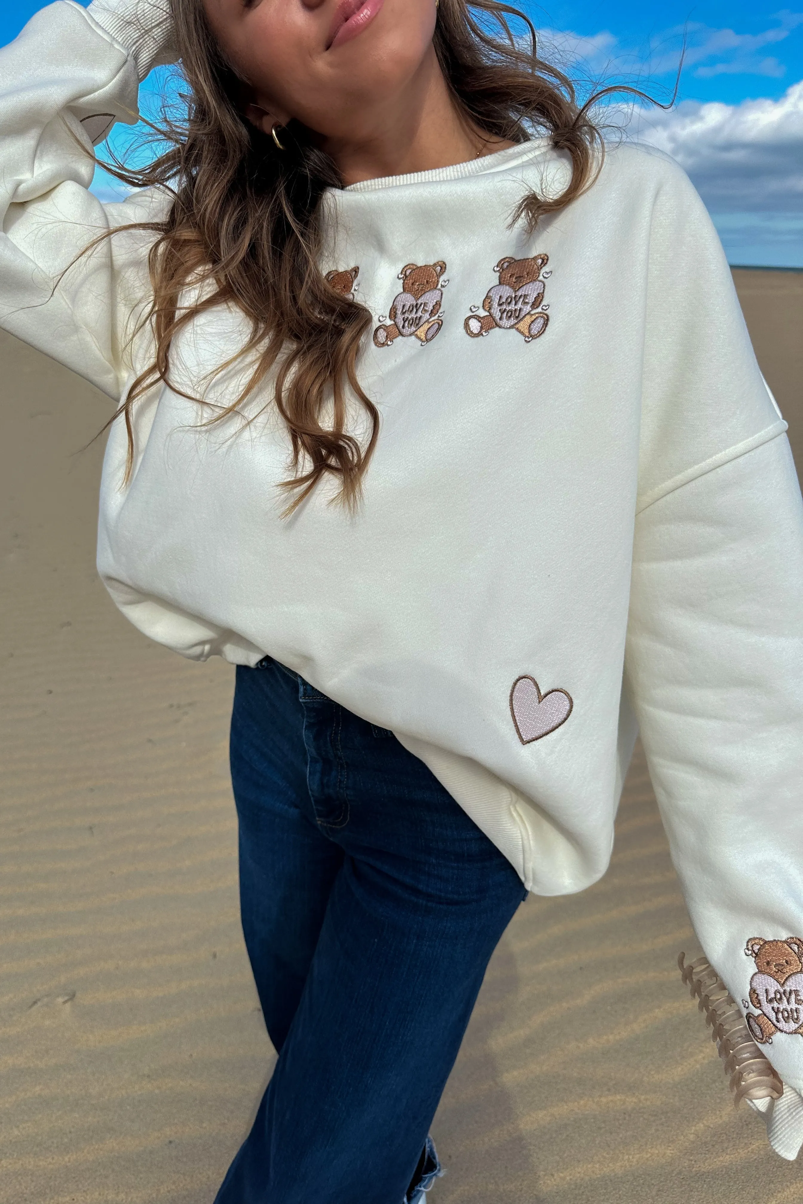 Teddy Bear Embroidered Sweatshirt | Restocked