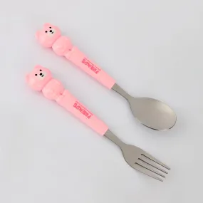 TEDDY DESIGN FORK & SPOON - PINK