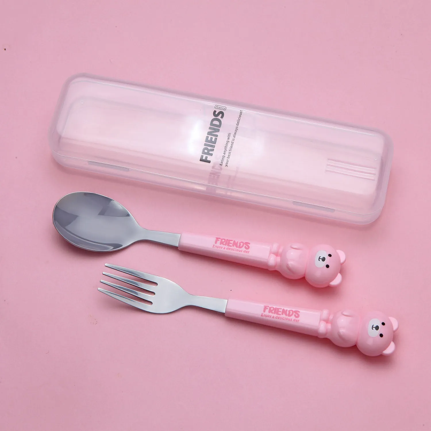 TEDDY DESIGN FORK & SPOON - PINK