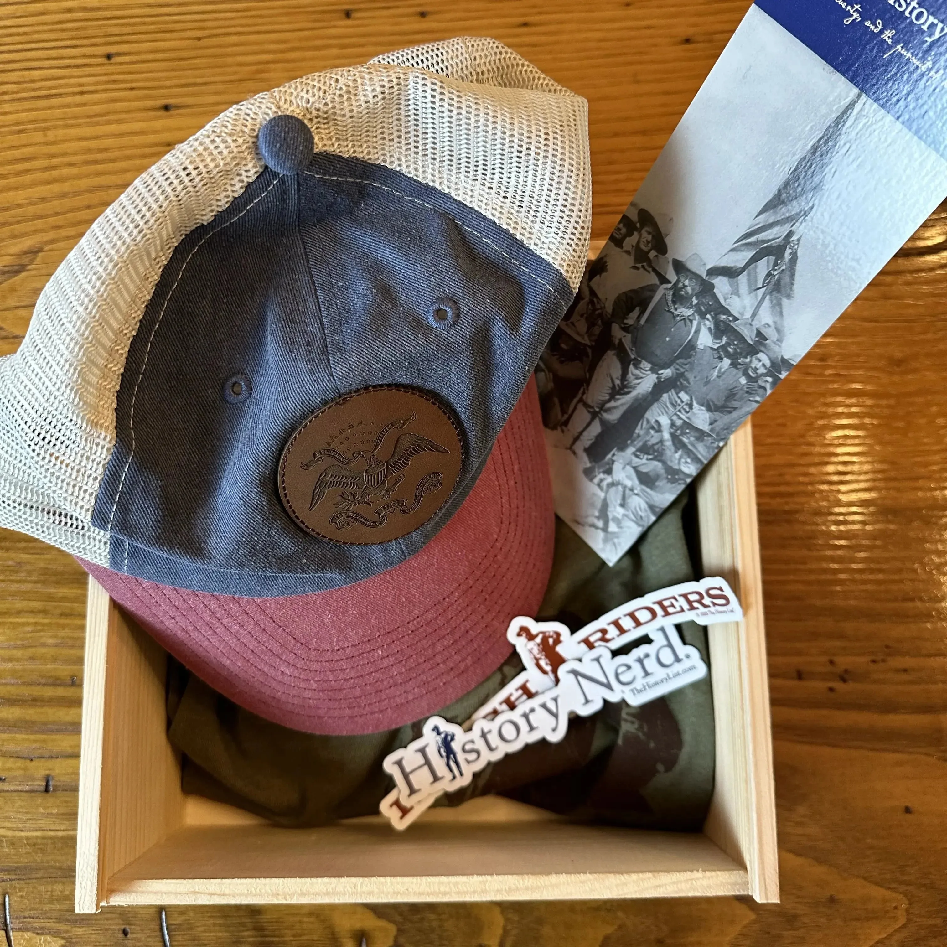 Teddy Roosevelt Rough Riders Gift Box with Rough Riders shirt, cap, bookmarks, and stickers