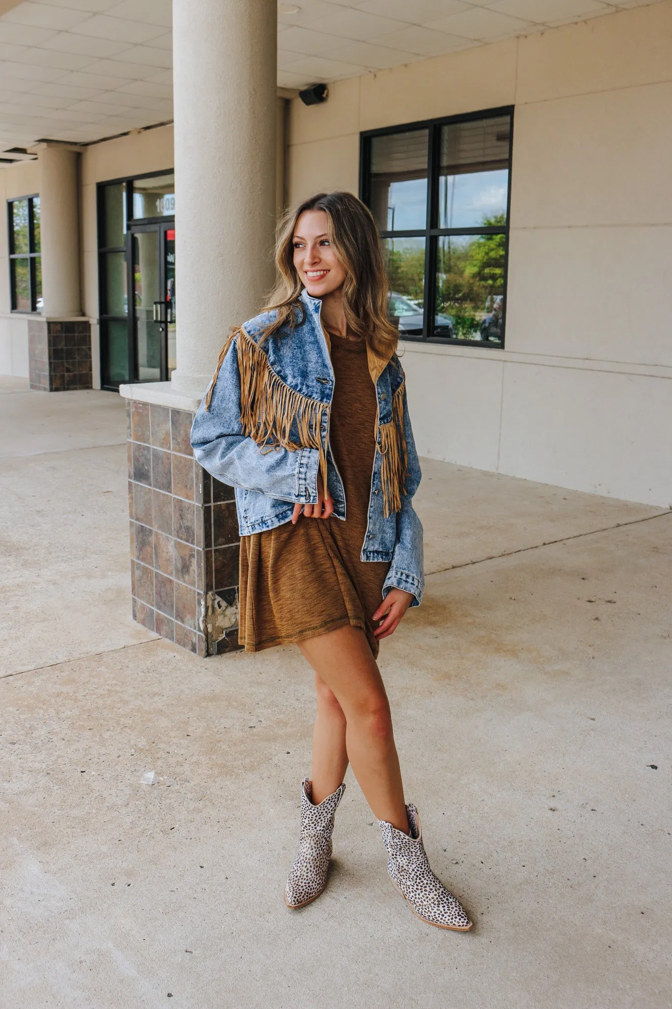 That's The Spirit Tan Fringe Western Denim Jacket