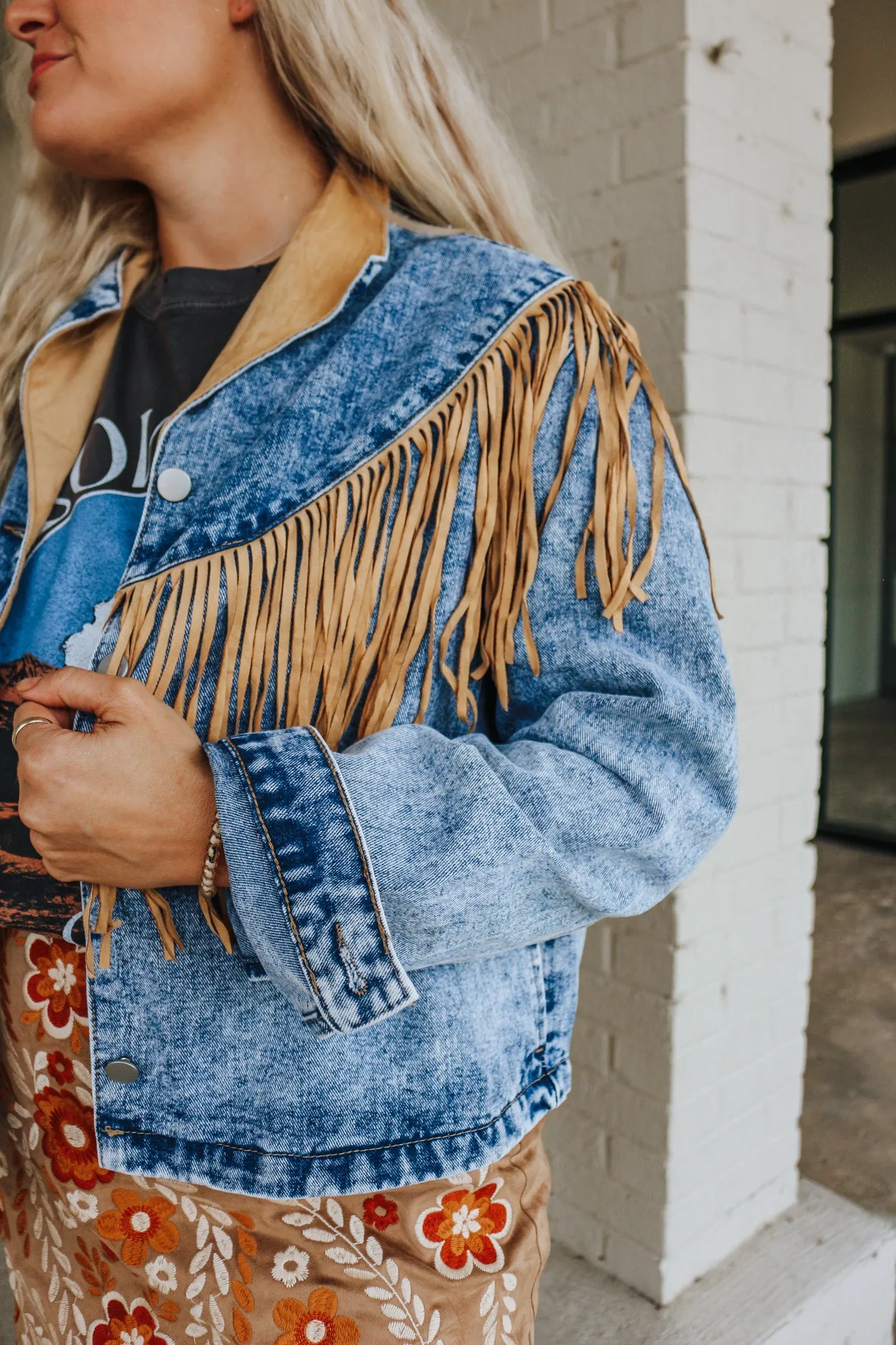 That's The Spirit Tan Fringe Western Denim Jacket