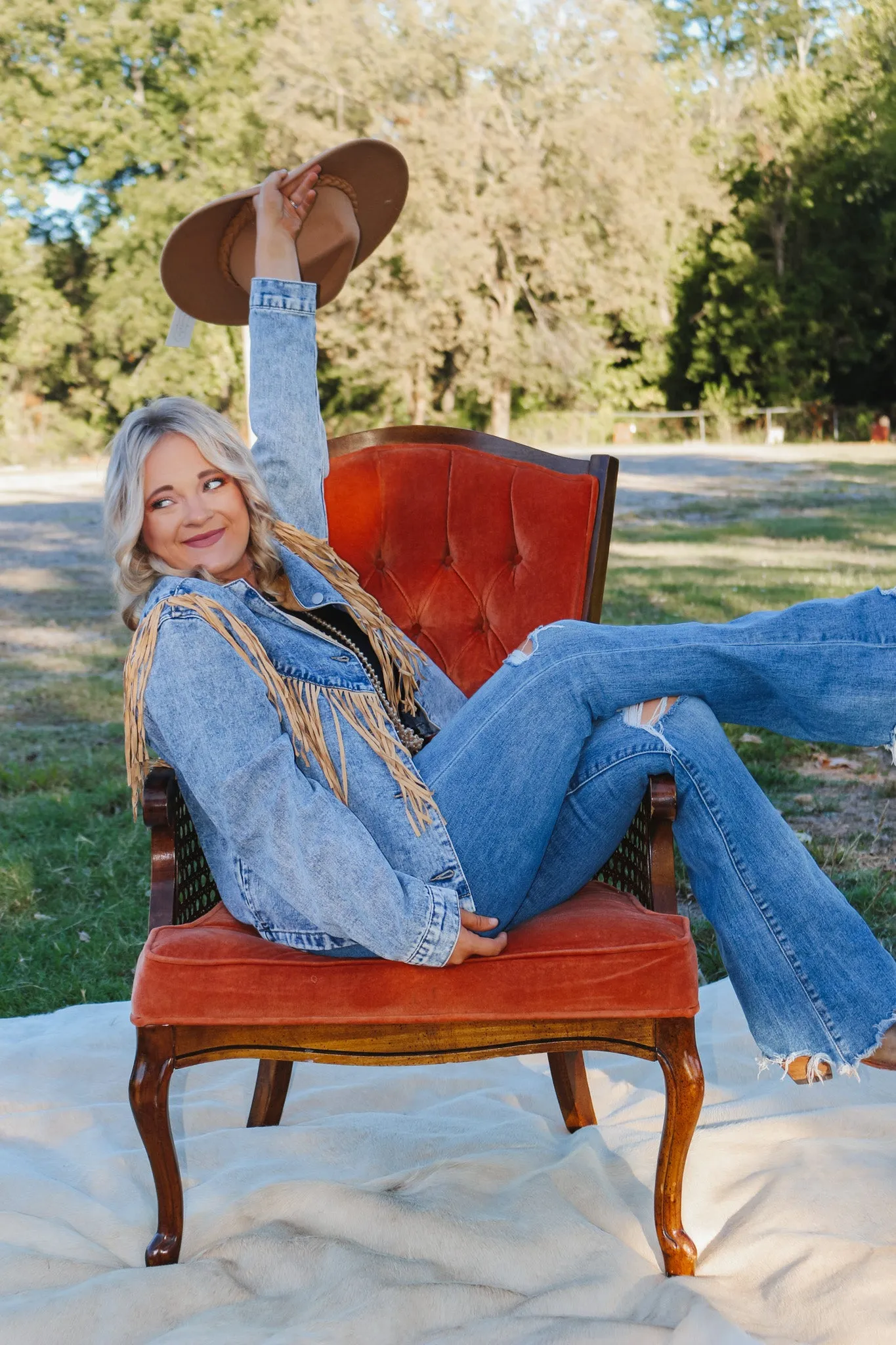 That's The Spirit Tan Fringe Western Denim Jacket