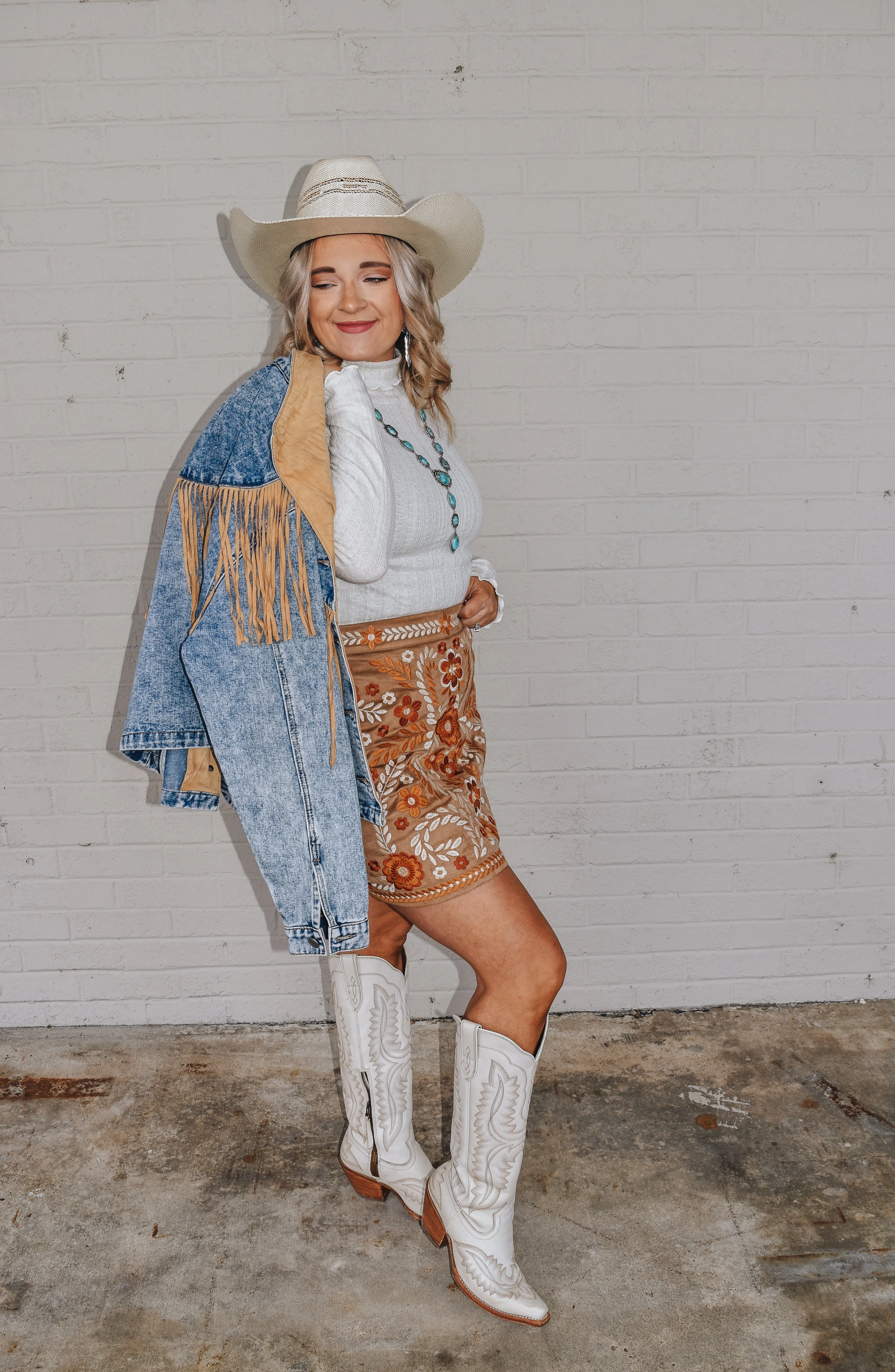 That's The Spirit Tan Fringe Western Denim Jacket