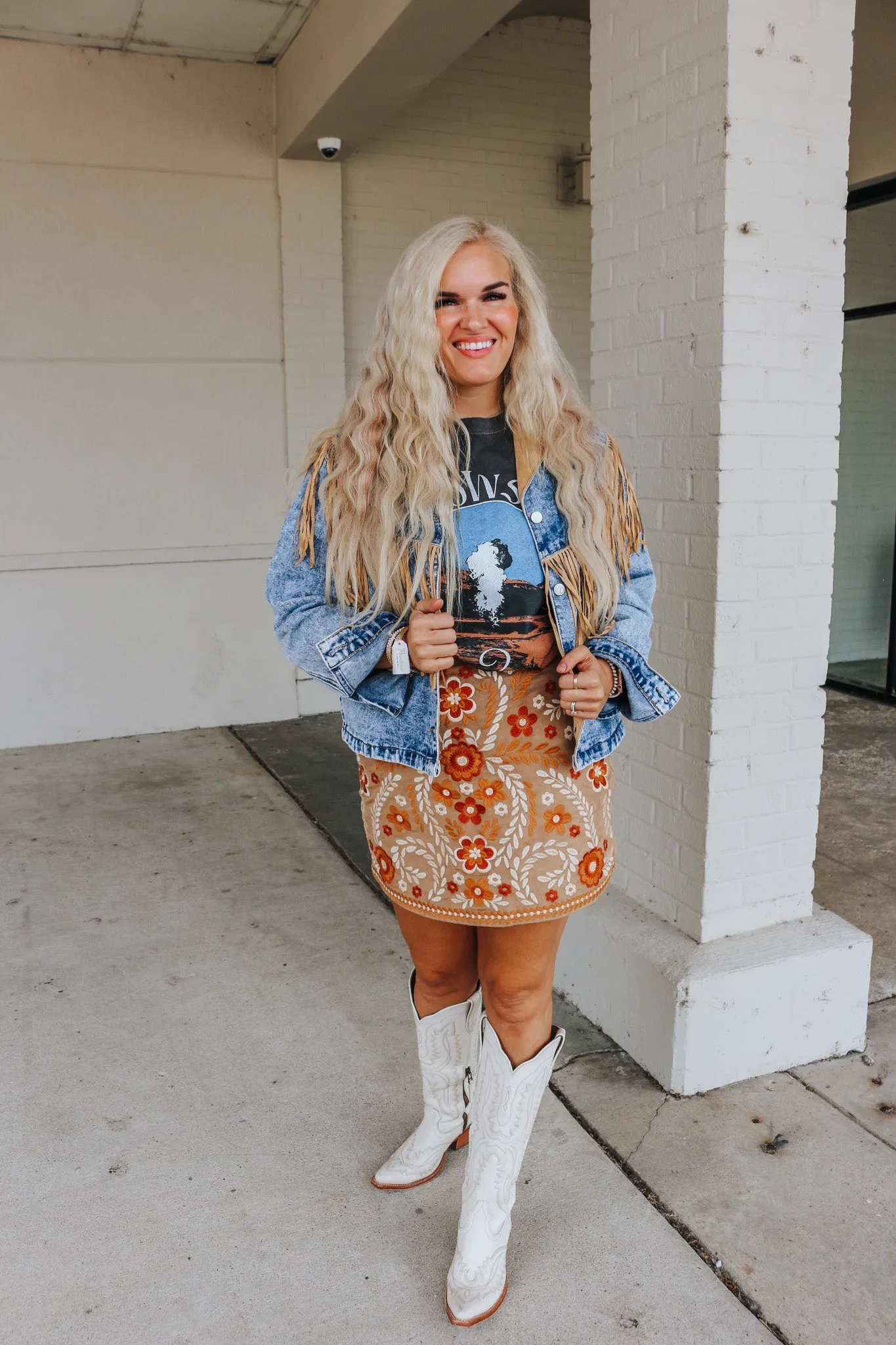 That's The Spirit Tan Fringe Western Denim Jacket