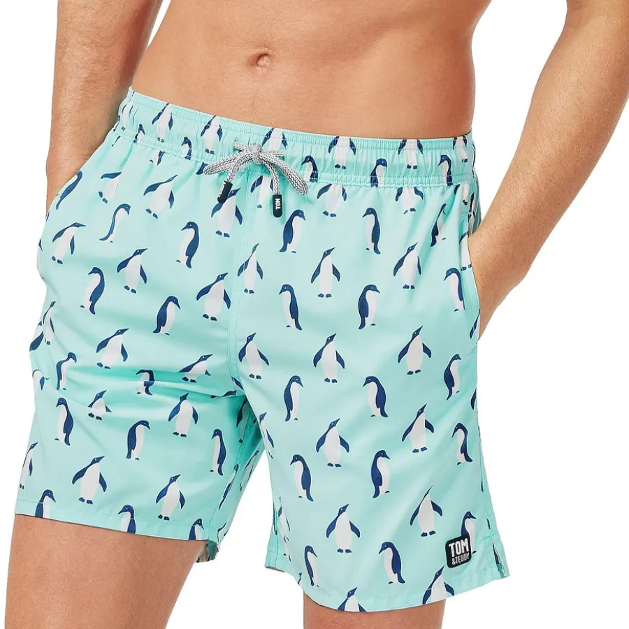 Tom & Teddy Penguin Men Swim Shorts PENSB - Soft Blue