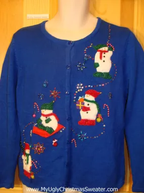 Ugly Christmas Sweater Bling Snowmen