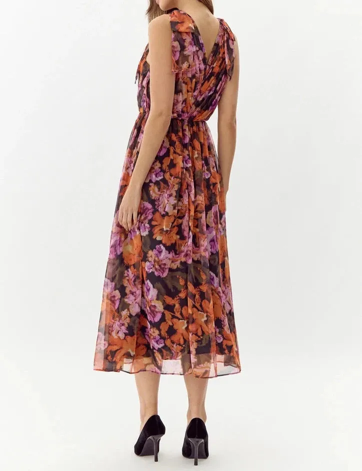 Vianka Tie Shoulder Chiffon Midi Dress