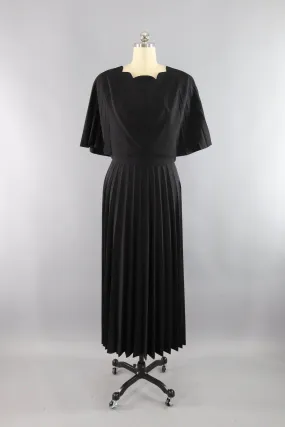 Vintage 1970s Black Capelet Maxi Dress