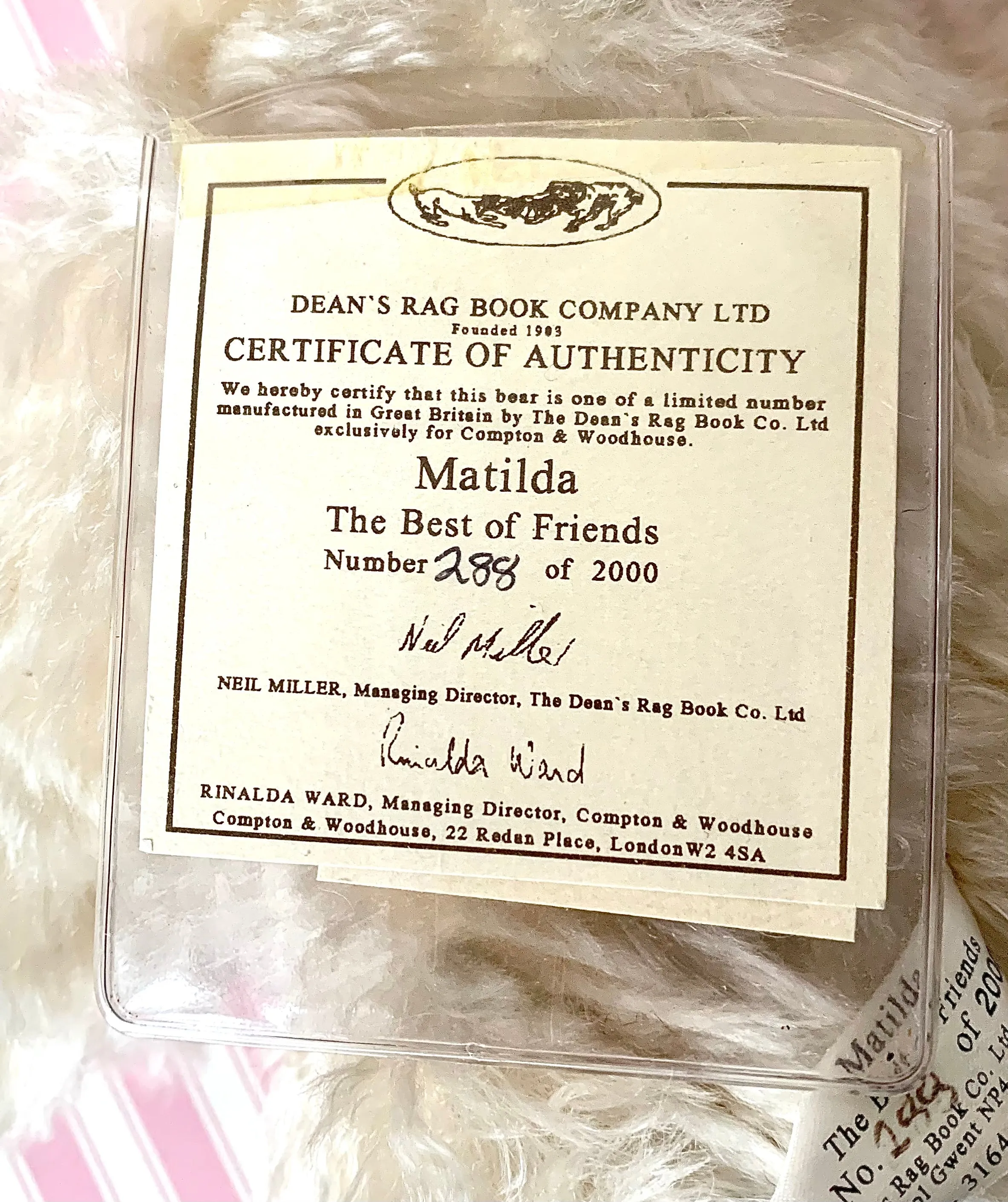 Vintage Limited Edition Teddy Bear "Matilda" ,made by Dean's Rag Book Company Ltd