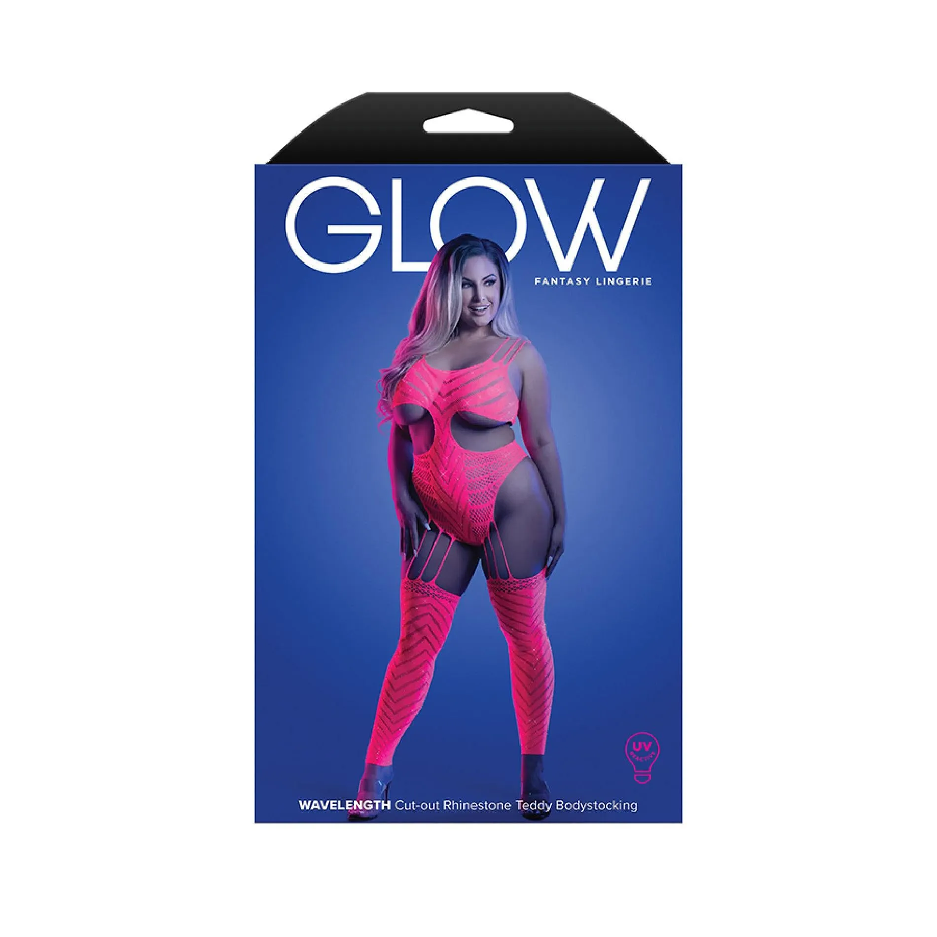 Wavelength Cutout Rhinestone Teddy Bodystocking -  Queen - Neon Pink