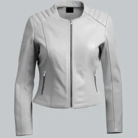 White Faux Leather Biker Jacket For Women