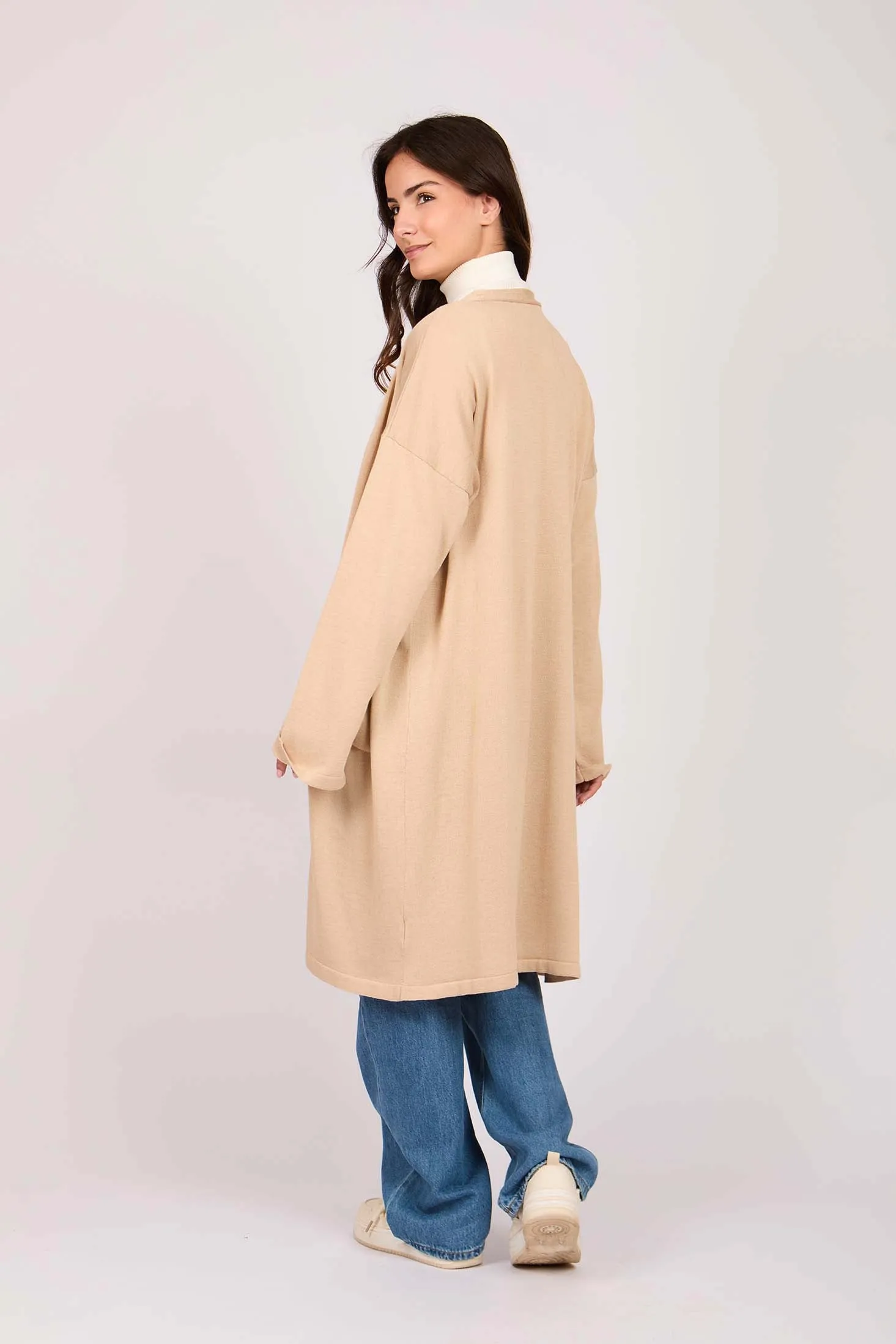 Women Long Buttoned Cardigan Beige