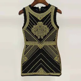 Women Sleeveless Metal Sheet Bodycon Dress Rhinestone Minidress