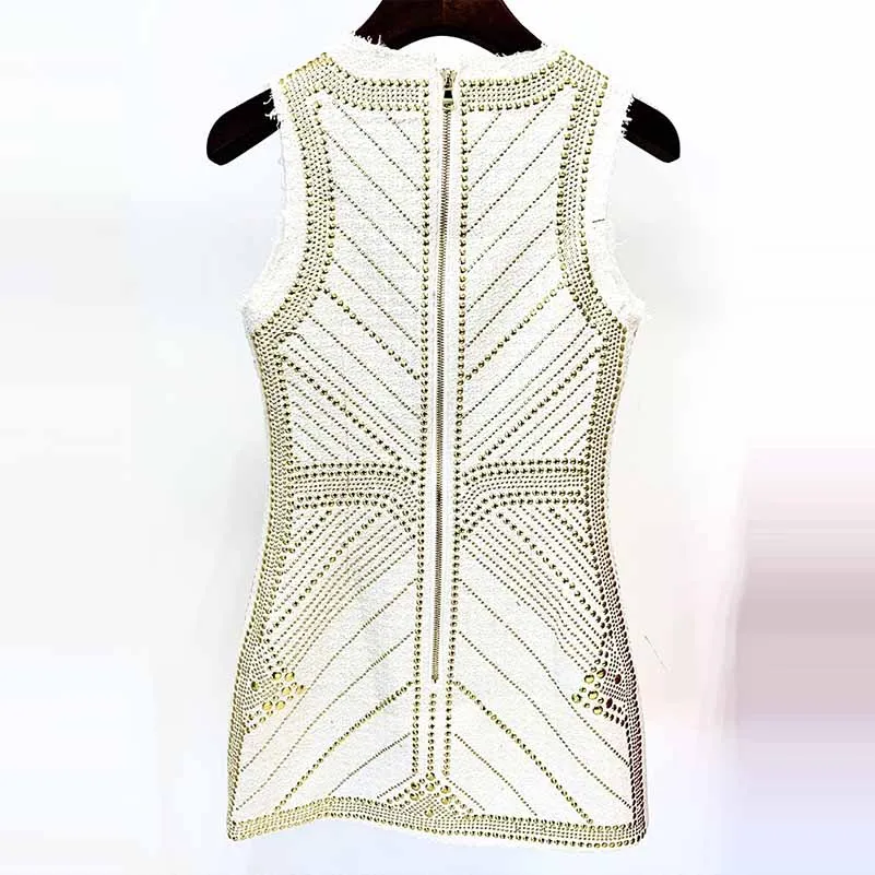 Women Sleeveless Metal Sheet Bodycon Dress Rhinestone Minidress