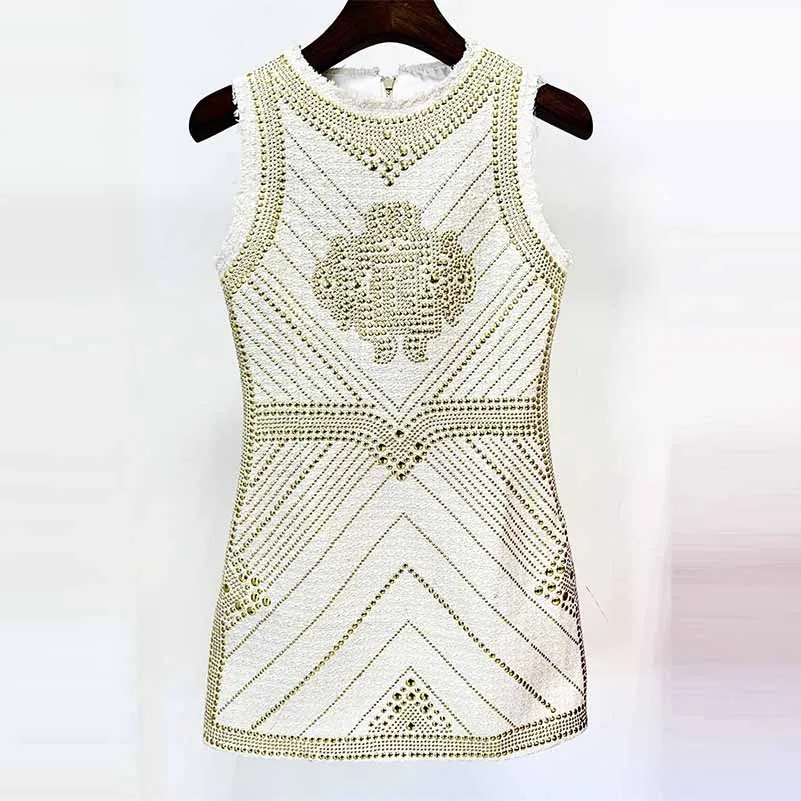 Women Sleeveless Metal Sheet Bodycon Dress Rhinestone Minidress