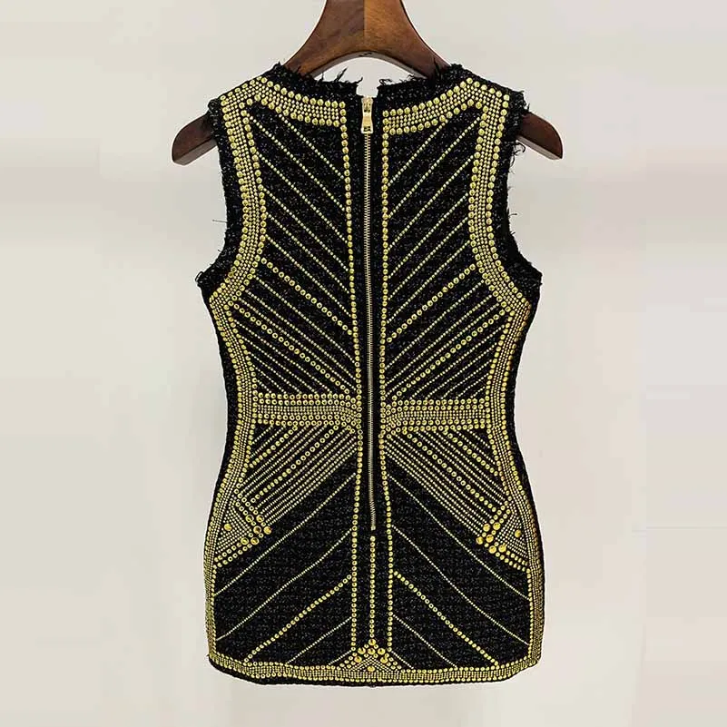 Women Sleeveless Metal Sheet Bodycon Dress Rhinestone Minidress