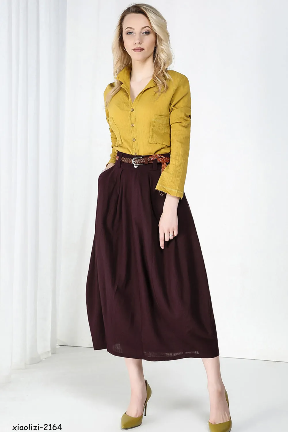 women's midi bubble skirt in brown 2164