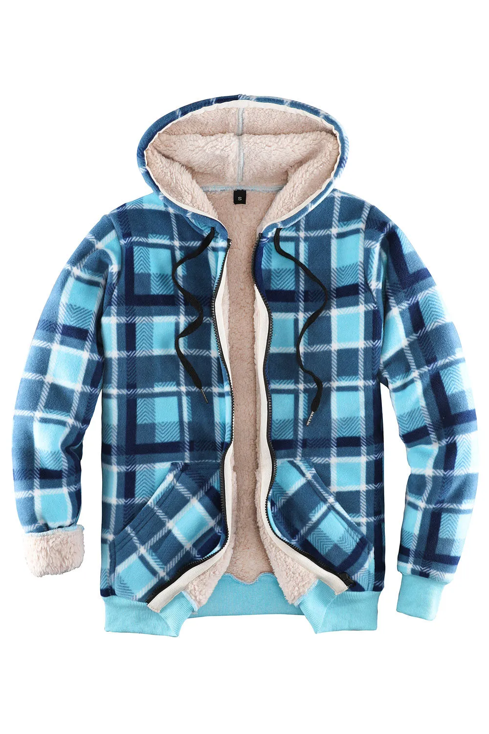 Women's Sherpa Lined Hoodie Jacket Plaid Zip Up Hooded Sweatshirt