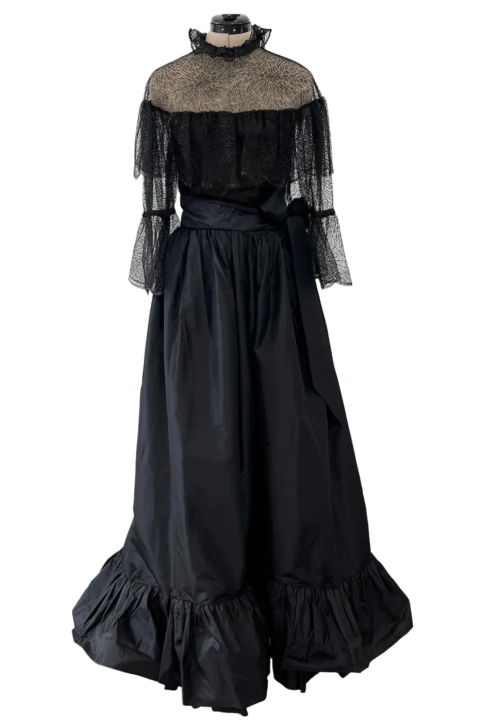 Yves Saint Laurent 1980s Silk Taffeta Skirt and Cape   1998 YSL Metallic Lace Top