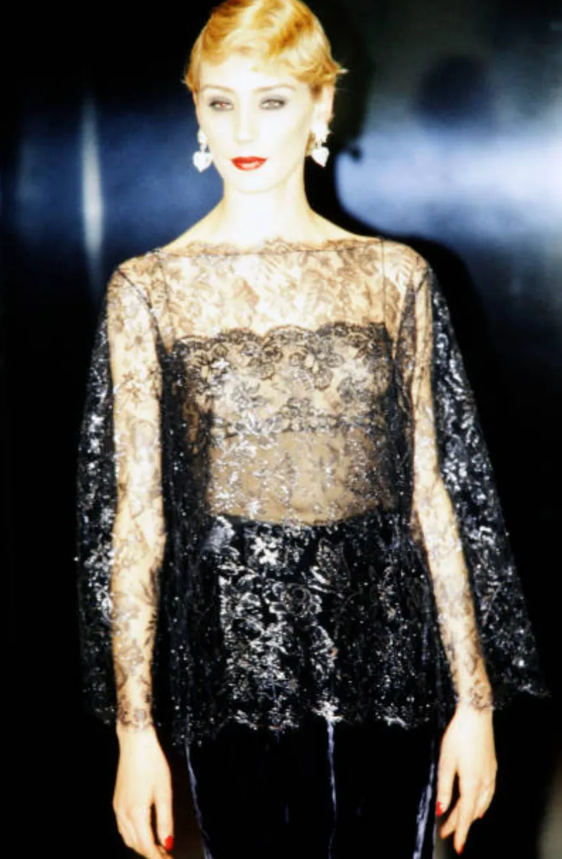 Yves Saint Laurent 1980s Silk Taffeta Skirt and Cape   1998 YSL Metallic Lace Top