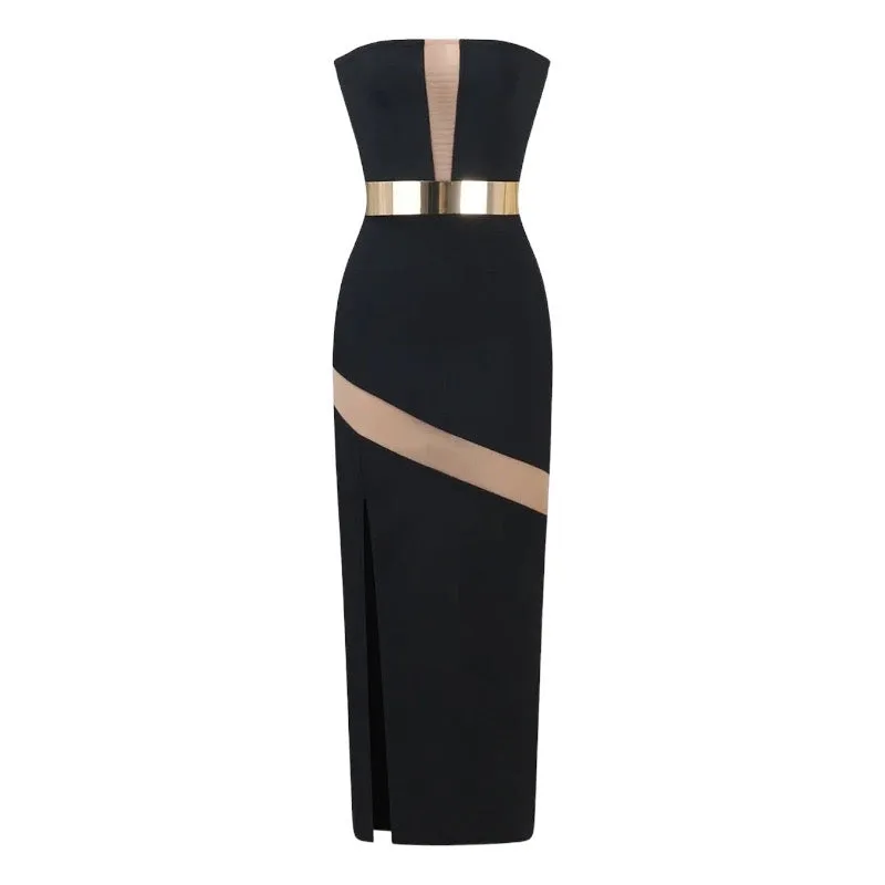 Zoe Golden Belt Decor Tube Maxi Dress